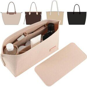Doxo Purse Organizer Insert Set Large Felt Tote Bag Shaper Zipper Beige L